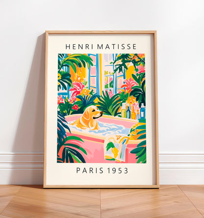 Labrador Bathroom Art Print: Matisse Style Tropical Decor