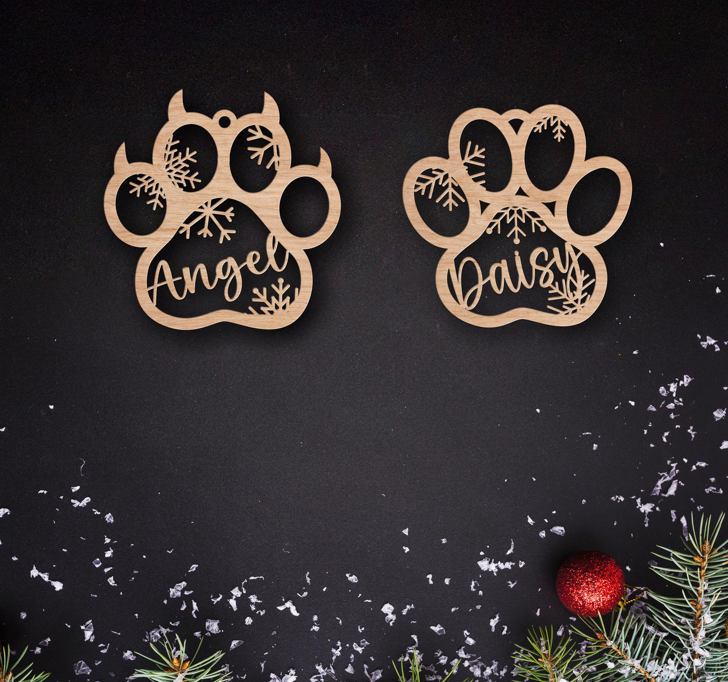 Custom Wooden Christmas Ornament: Personalized Name, Pet Paw