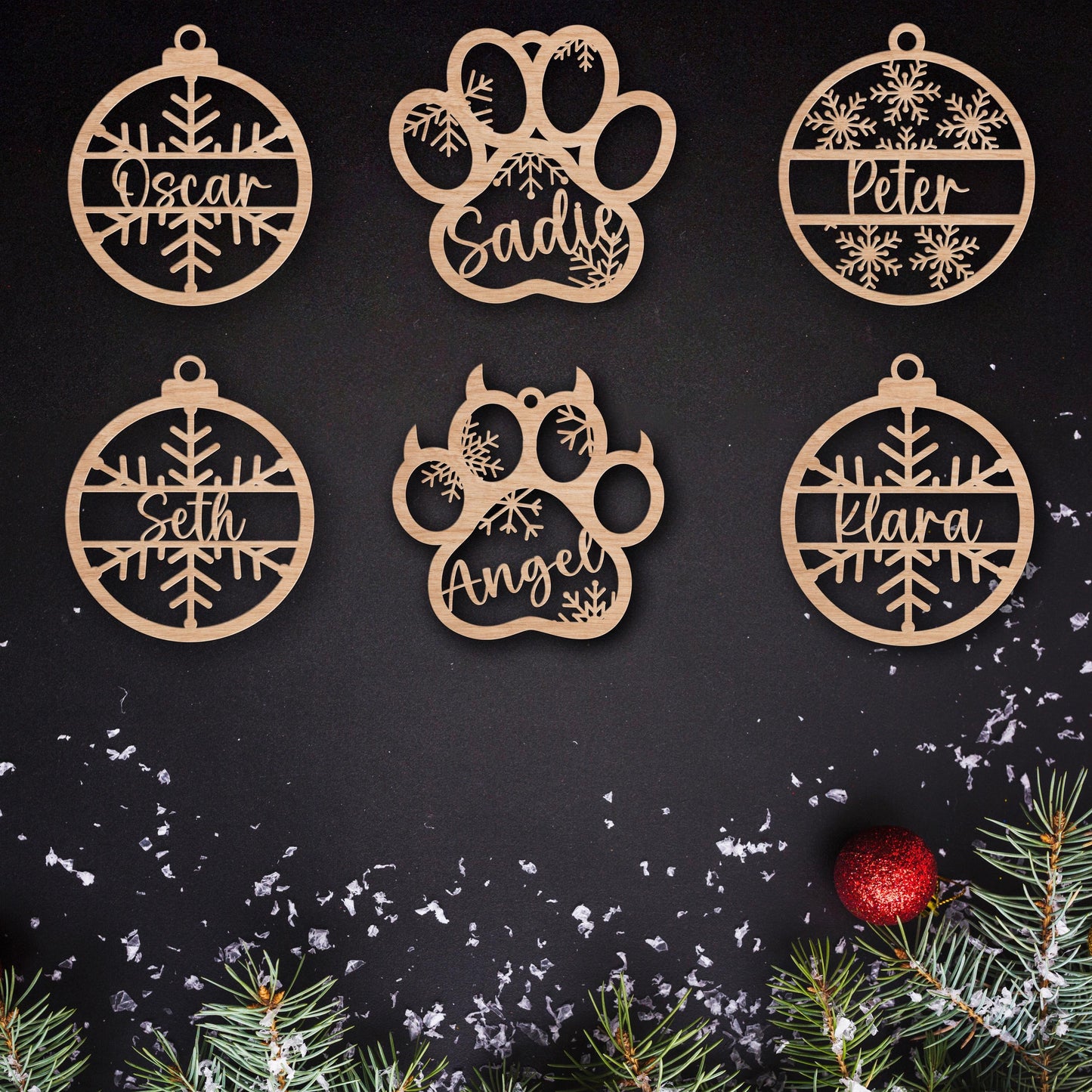 Custom Wooden Christmas Ornament: Personalized Name, Pet Paw