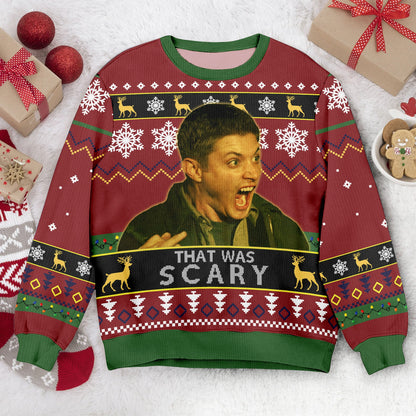 Dean Winchester 'That Was Scary' Ugly Christmas Sweater: Vintage Movie Quote
