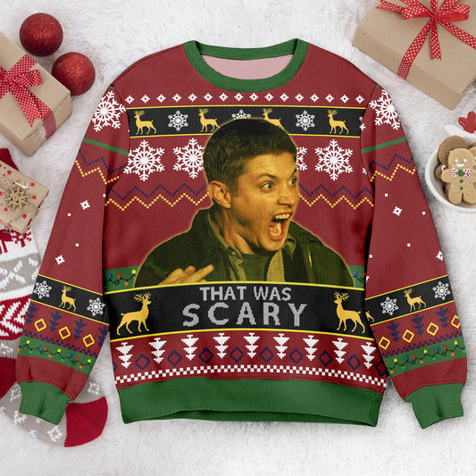 Dean Winchester 'That Was Scary' Ugly Christmas Sweater: Vintage Movie Quote