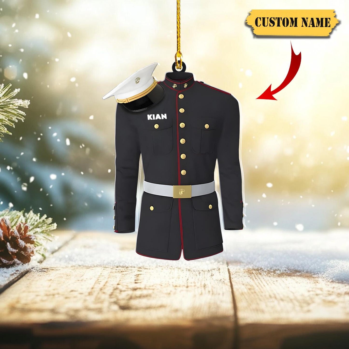 Personalized Marine Corps Uniform Christmas Acrylic Ornament, Marine Corps Ornament, Custom Name Marine Soldier Tree Hanging Ornament