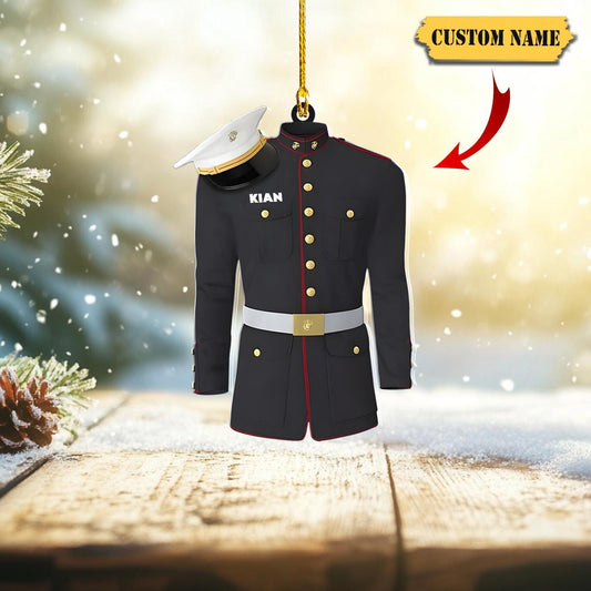 Personalized Marine Corps Uniform Christmas Acrylic Ornament, Marine Corps Ornament, Custom Name Marine Soldier Tree Hanging Ornament