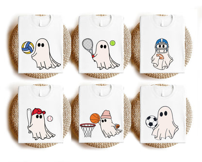 Ghost Sport Halloween Shirt, Kids Matching Horror Shirt, School Halloween Party Shirt,  Basketball Halloween Shirt, Spooky Football Tee