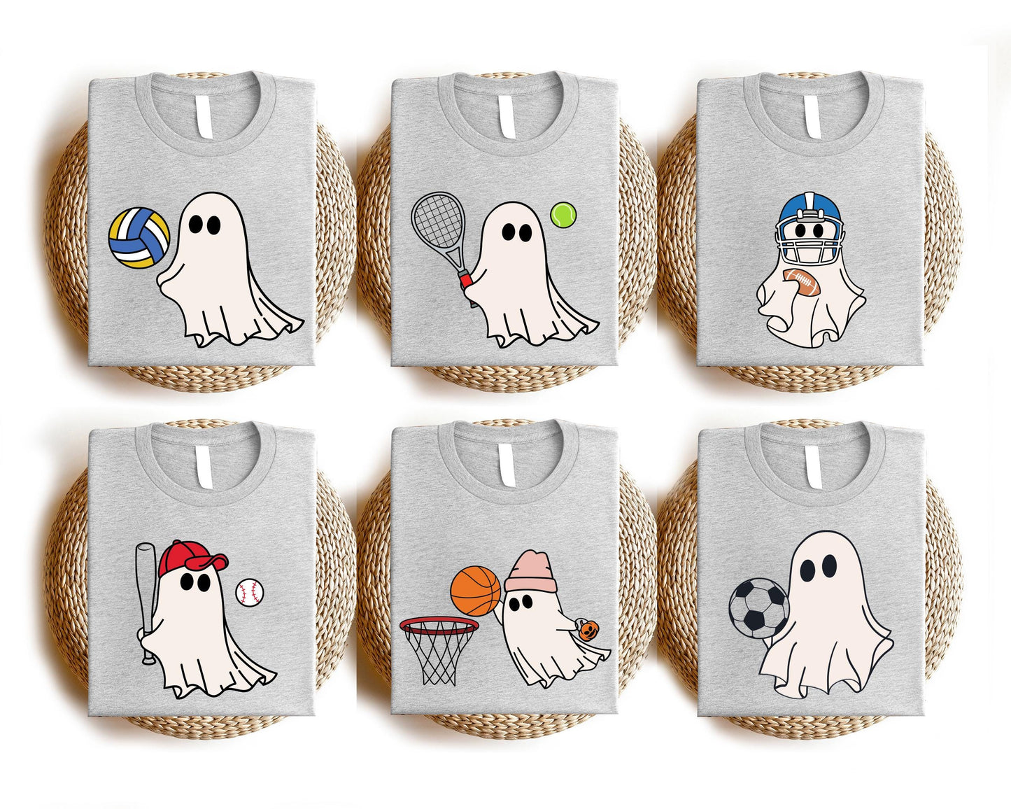 Ghost Sport Halloween Shirt, Kids Matching Horror Shirt, School Halloween Party Shirt,  Basketball Halloween Shirt, Spooky Football Tee