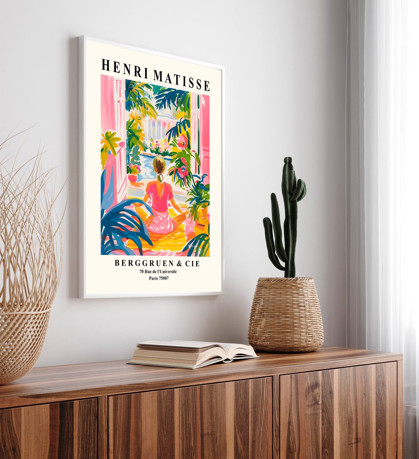 Woman doing yoga poster, Meditation wall art, Matisse print, Pink spiritual decor