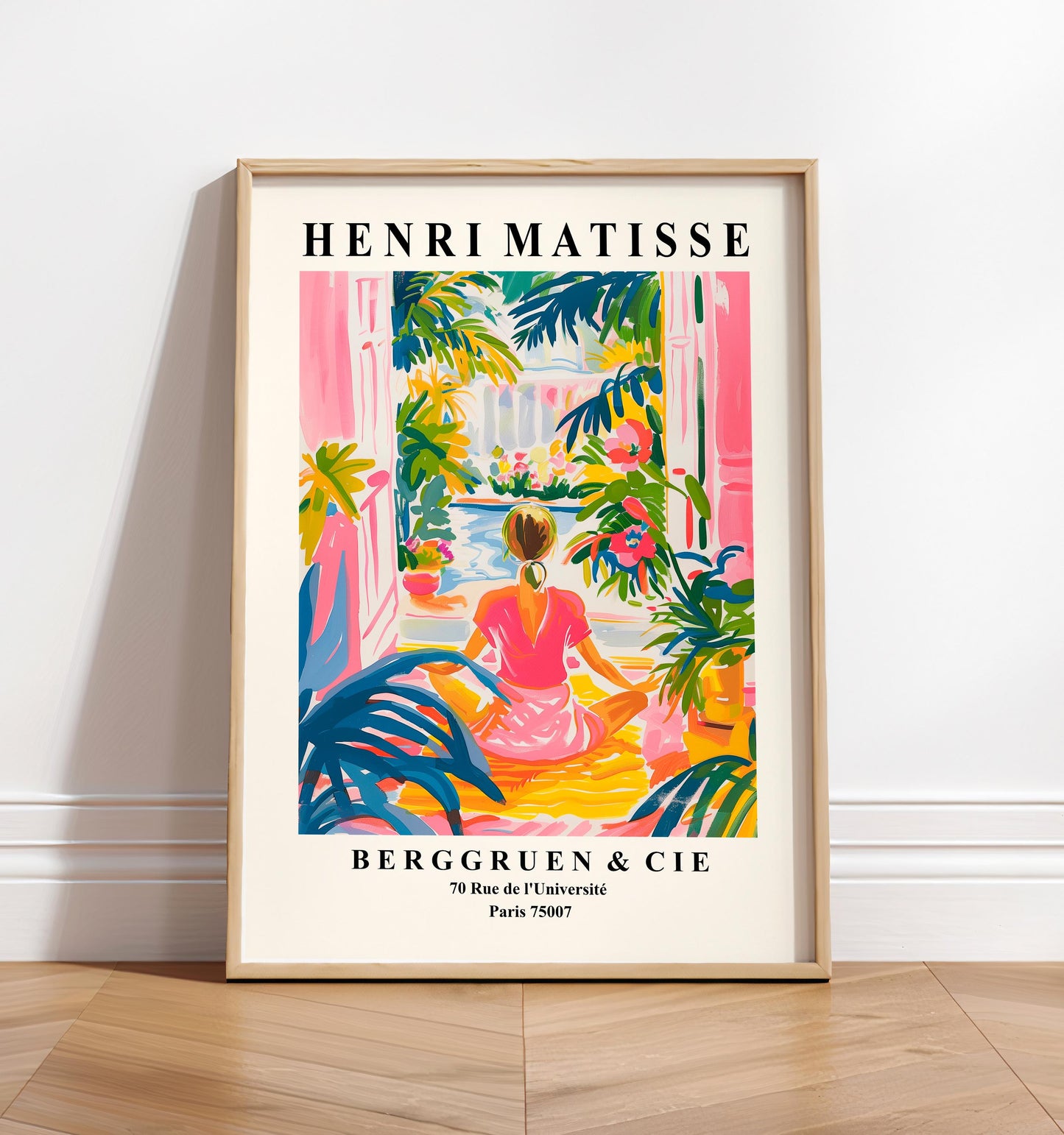 Woman doing yoga poster, Meditation wall art, Matisse print, Pink spiritual decor