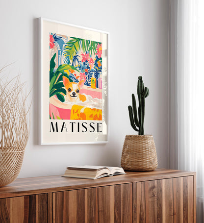 Chihuahua in Bathtub Art Print: Tropical Bathroom, Matisse Style