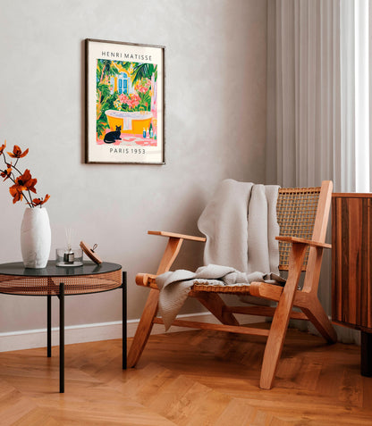 Black Cat Matisse Style Print: Funky Bathroom Wall Art