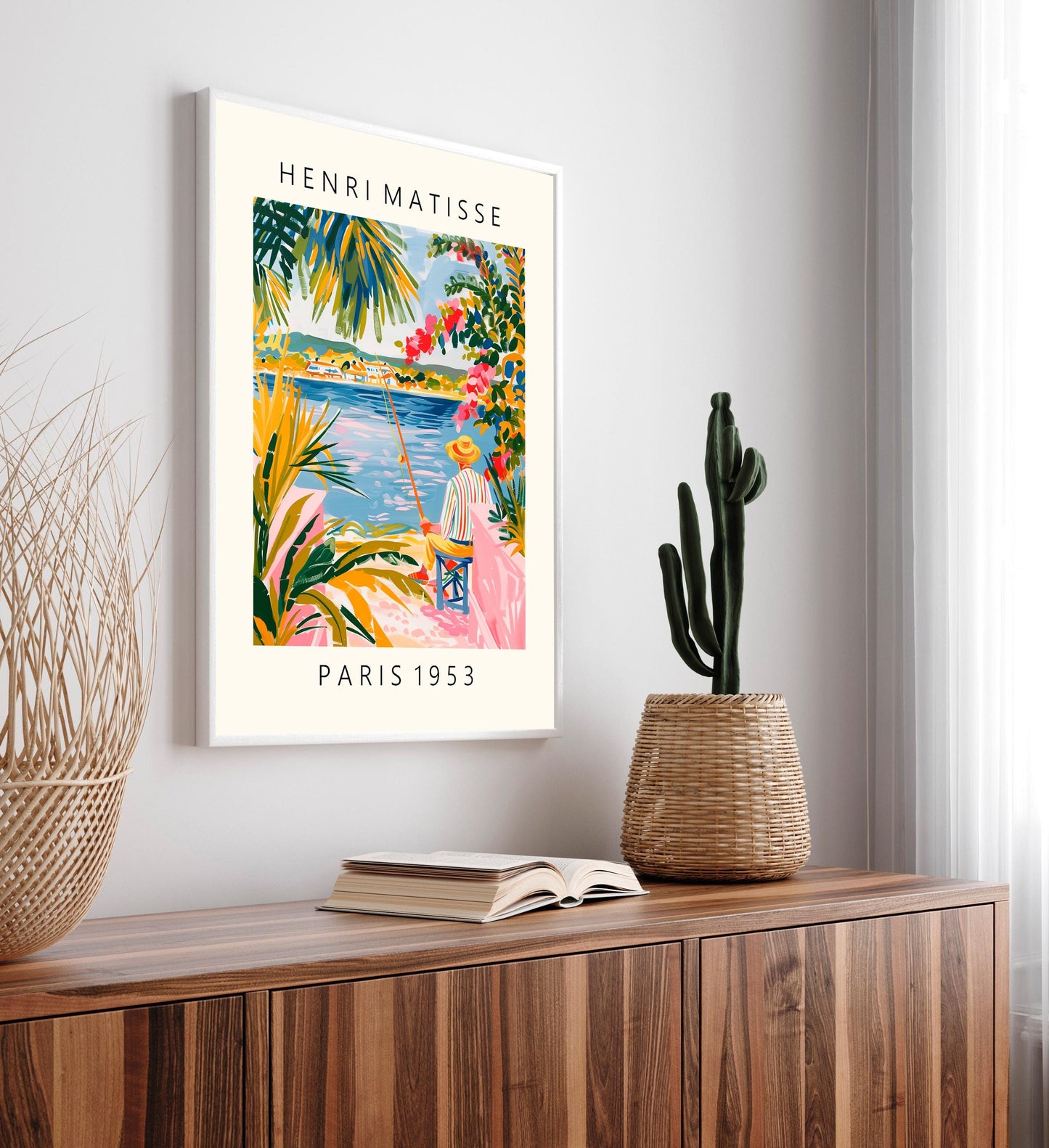Fisherman painting inspired by Henri Matisse, Aesthetic poster, Beachy decor, Matisse cut outs, Maximalist wall art