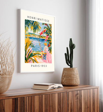Fisherman painting inspired by Henri Matisse, Aesthetic poster, Beachy decor, Matisse cut outs, Maximalist wall art