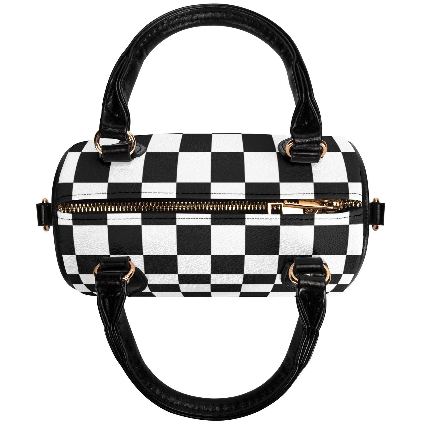 Checkered Mini Handbag. Leather Mini Small Boston Bag Satchel. Black Handbag. Top Handle. Shoulder Bag. Unique Gift.