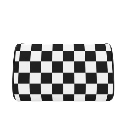 Checkered Mini Handbag. Leather Mini Small Boston Bag Satchel. Black Handbag. Top Handle. Shoulder Bag. Unique Gift.