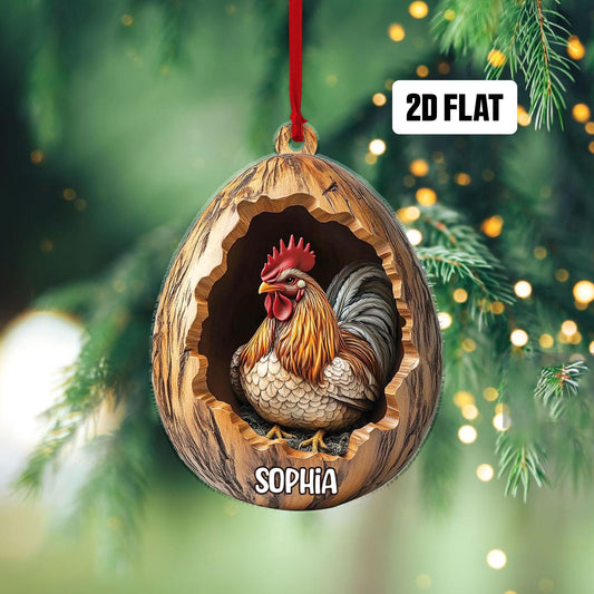 Personalized Rooster 2D Flat Ornament, Custom Farmhouse Christmas Tree Ornament, Chicken Christmas Home Decor, Xmas Gift for Farmer