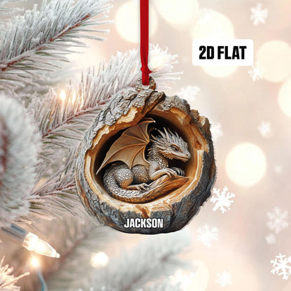 Personalized Dragon 2D Flat Ornament, Custom Name Christmas Tree Ornament, Dragon Christmas Home Decor, Xmas Gift for Dragon Lover