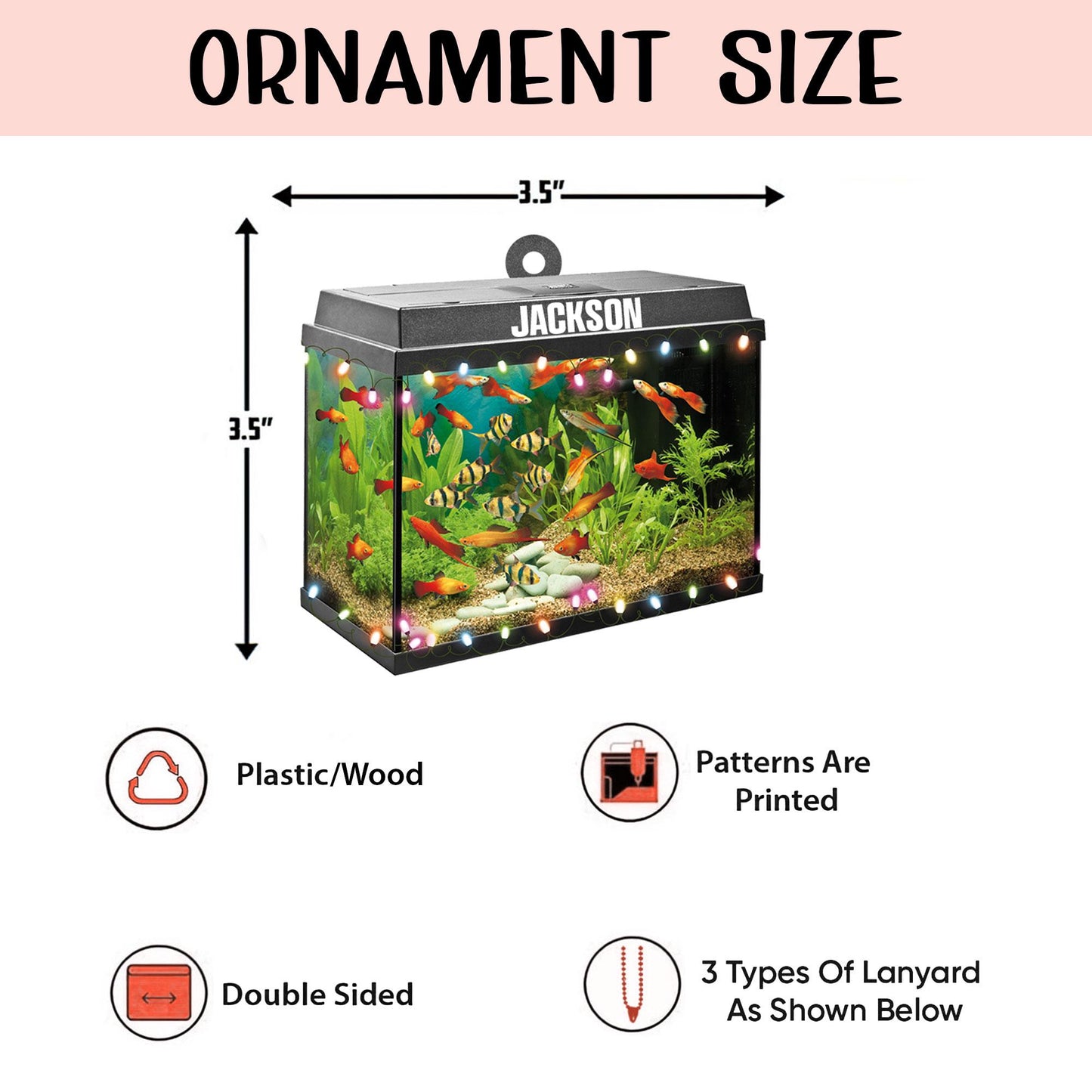 Personalized Aquarium Fish Tank 2D Flat Ornament, Custom Name Christmas Tree Ornament, Love Fish Ornament, Underwater Aquarium Ornament Gift