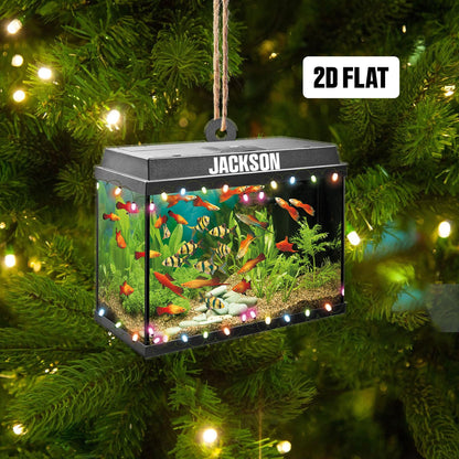 Personalized Aquarium Fish Tank 2D Flat Ornament, Custom Name Christmas Tree Ornament, Love Fish Ornament, Underwater Aquarium Ornament Gift