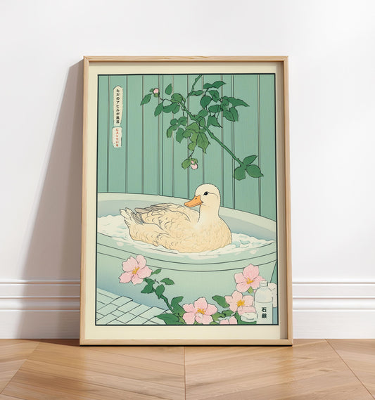 Duck in Bathtub Wall Art: Ukiyo-e Japanese Bathroom Print