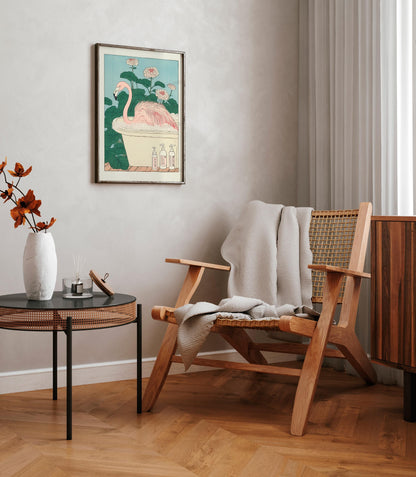 Japanese Flamingo Art Print: Ukiyo-e Bathroom Decor