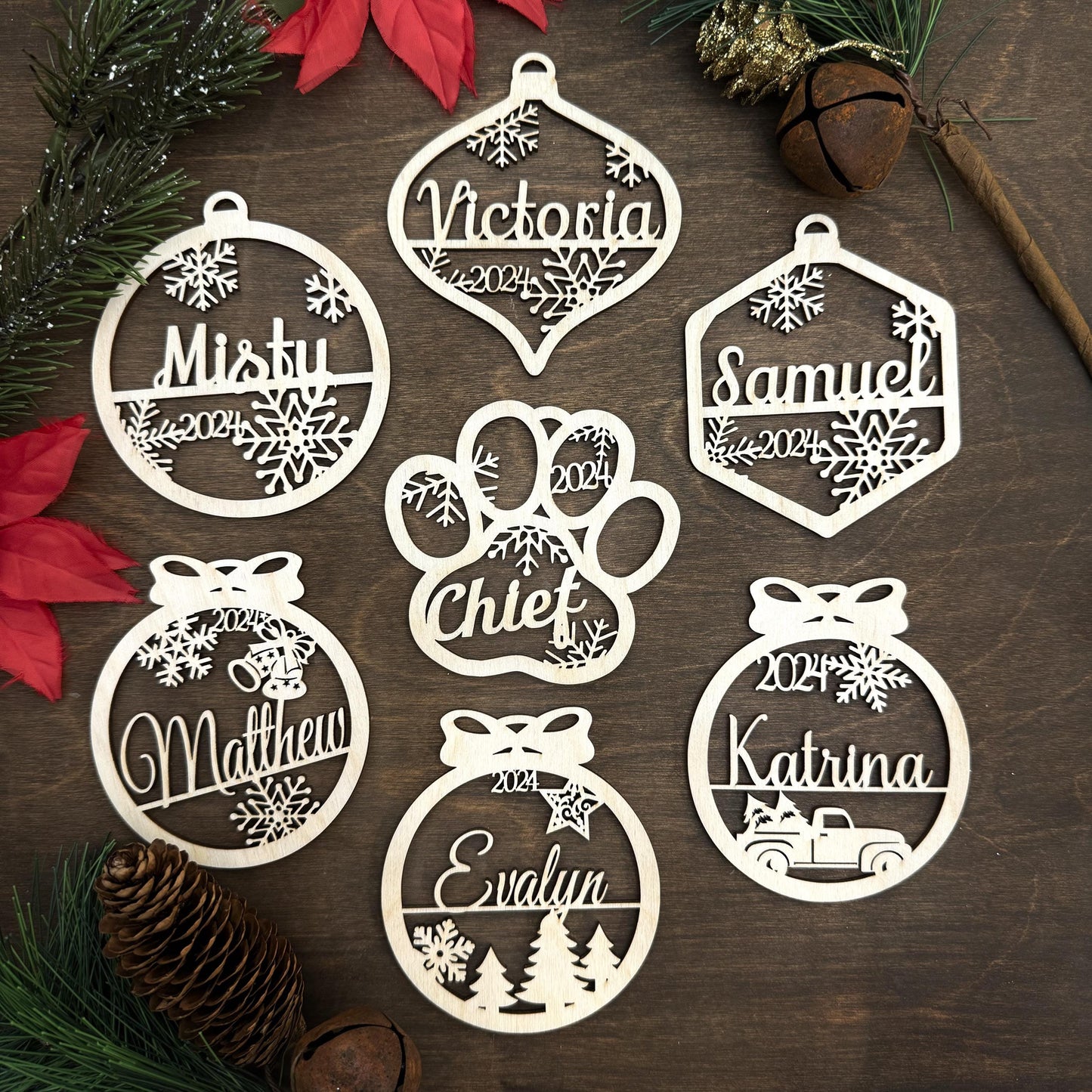 Personalized Christmas Ornament | Custom Laser Cut Name Bauble | 2025 Wood Gift Tag