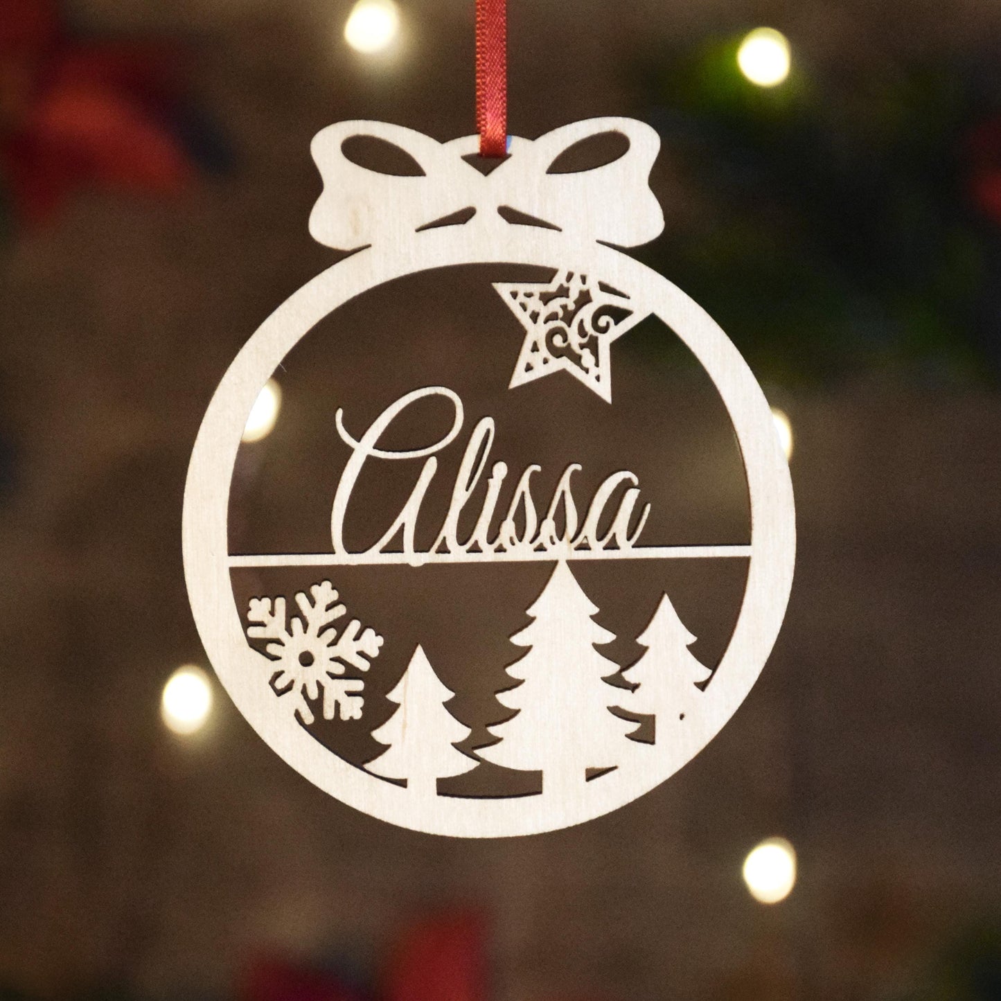 Personalized Christmas Ornament | Custom Laser Cut Name Bauble | 2025 Wood Gift Tag