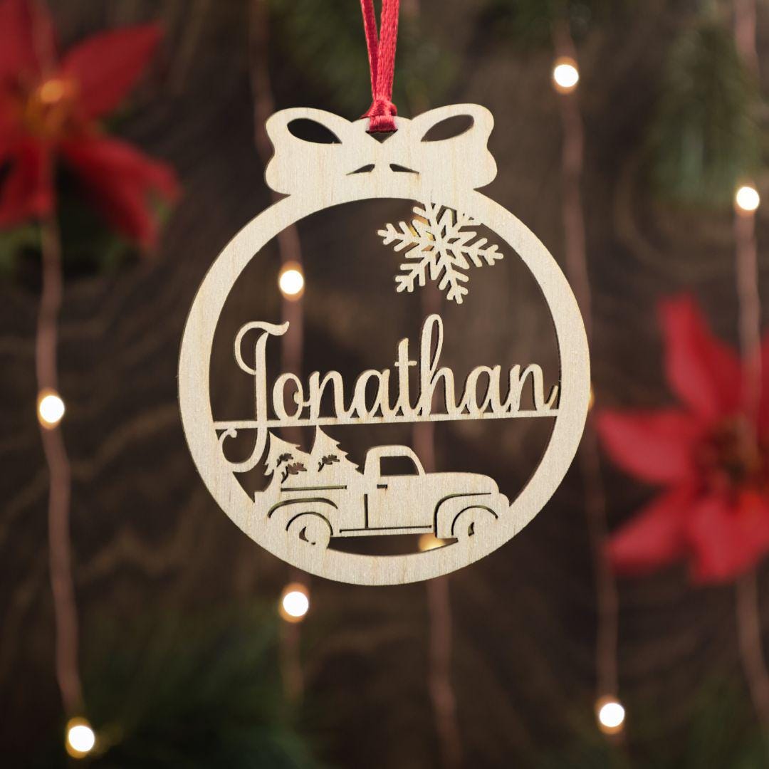 Personalized Christmas Ornament | Custom Laser Cut Name Bauble | 2025 Wood Gift Tag