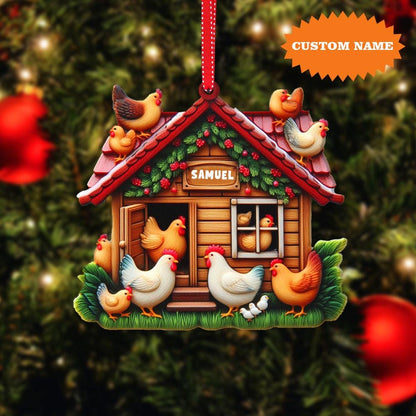 Personalized Chicken Coop Christmas Ornament, Chicken Christmas Ornament, Farm Chicken Christmas Ornament, Farmhouse Ornament