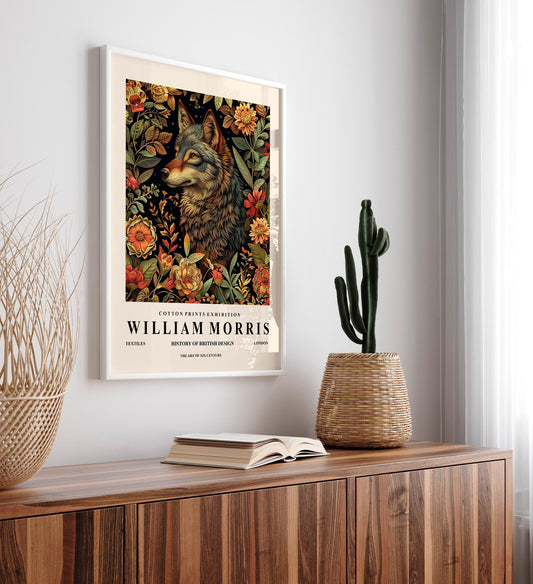 William Morris Wolf Art Print: Dark Botanical Cottagecore Decor