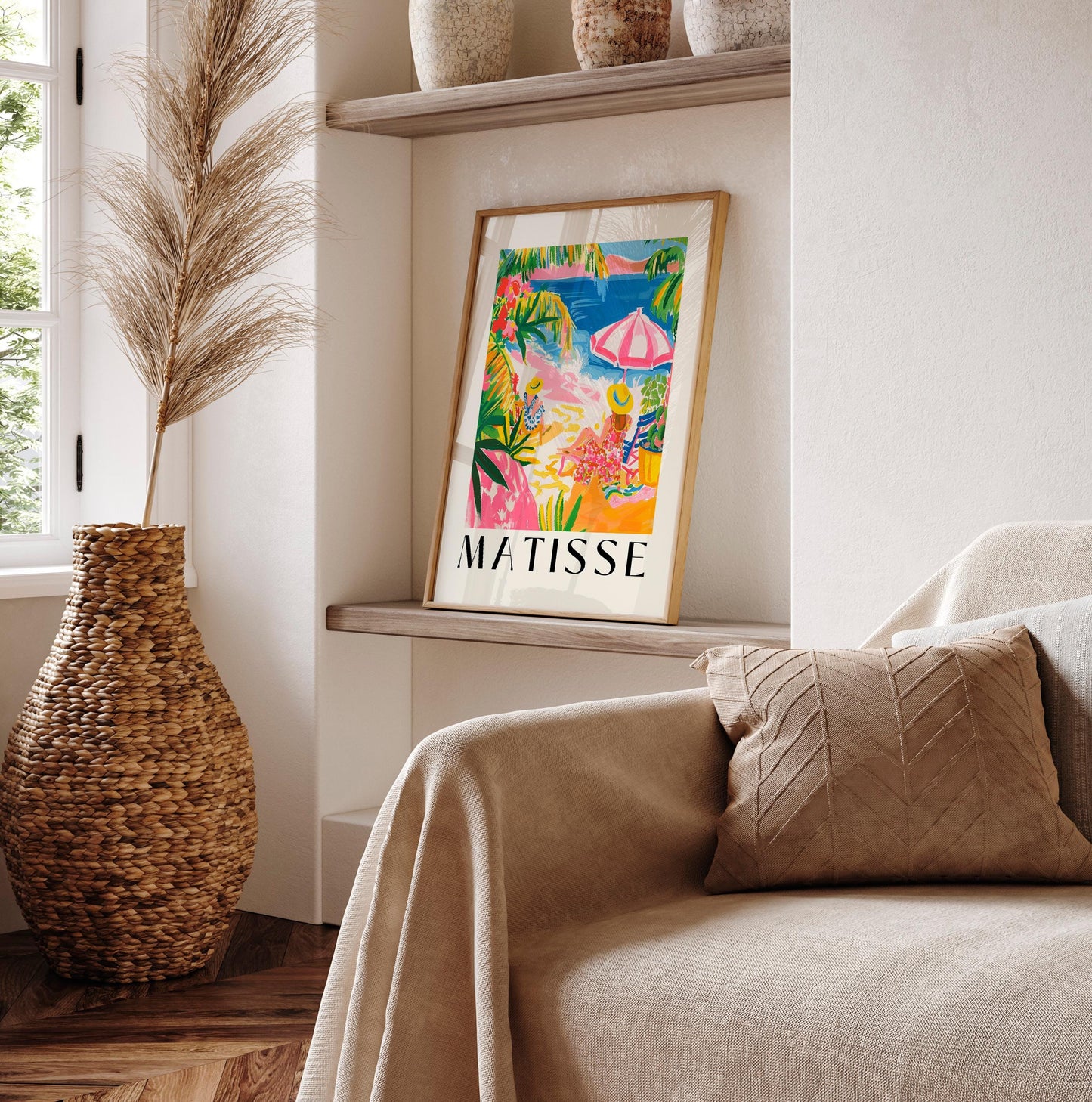 Matisse Style Beach Print: Bohemian Pink Y2K Wall Art