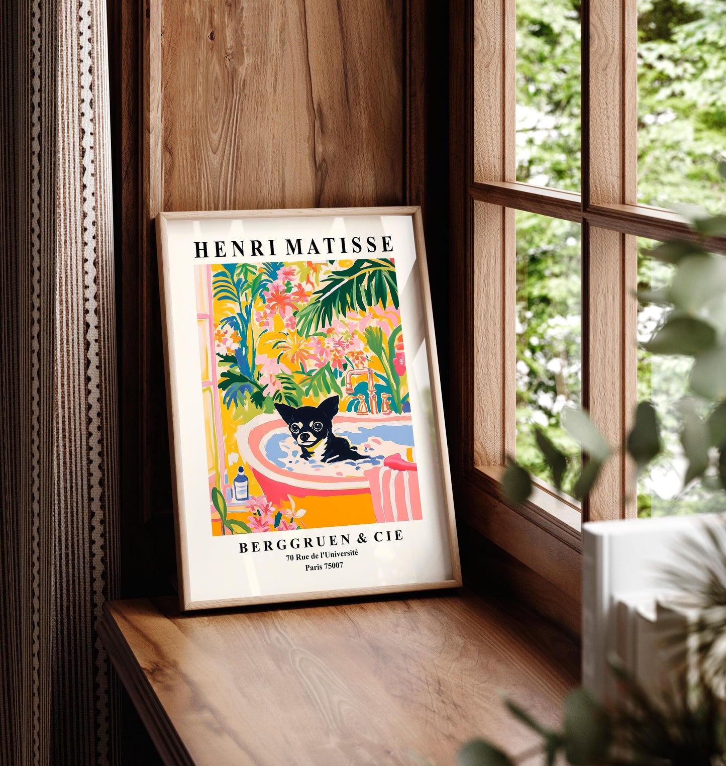 Black Chihuahua Matisse Print: Funny Dog Art for Bathroom Decor