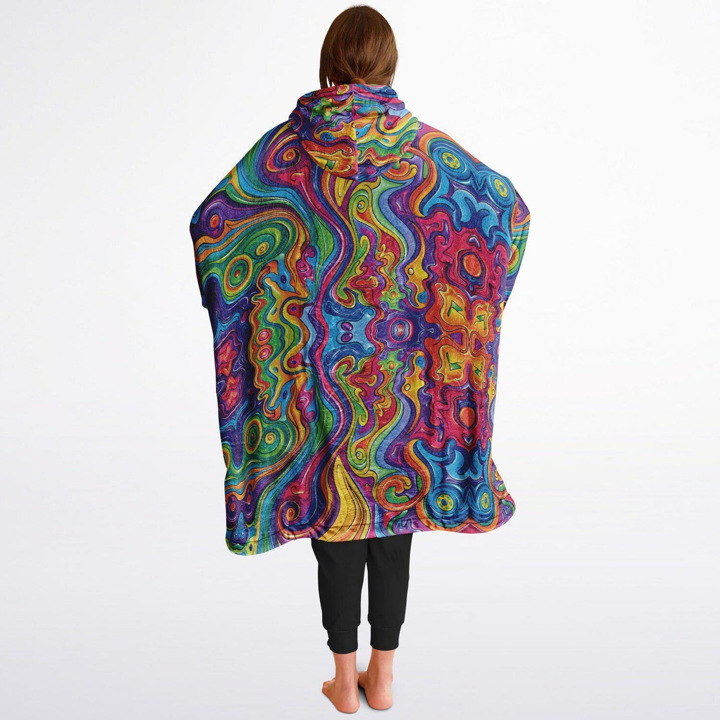 Cosmic Clouds Psychedelic Trippy Print Reversible Snug Hoodie,All Over Print Pullover Hooded Blanket with Sleeves,Lounge Wear,Christmas Gift
