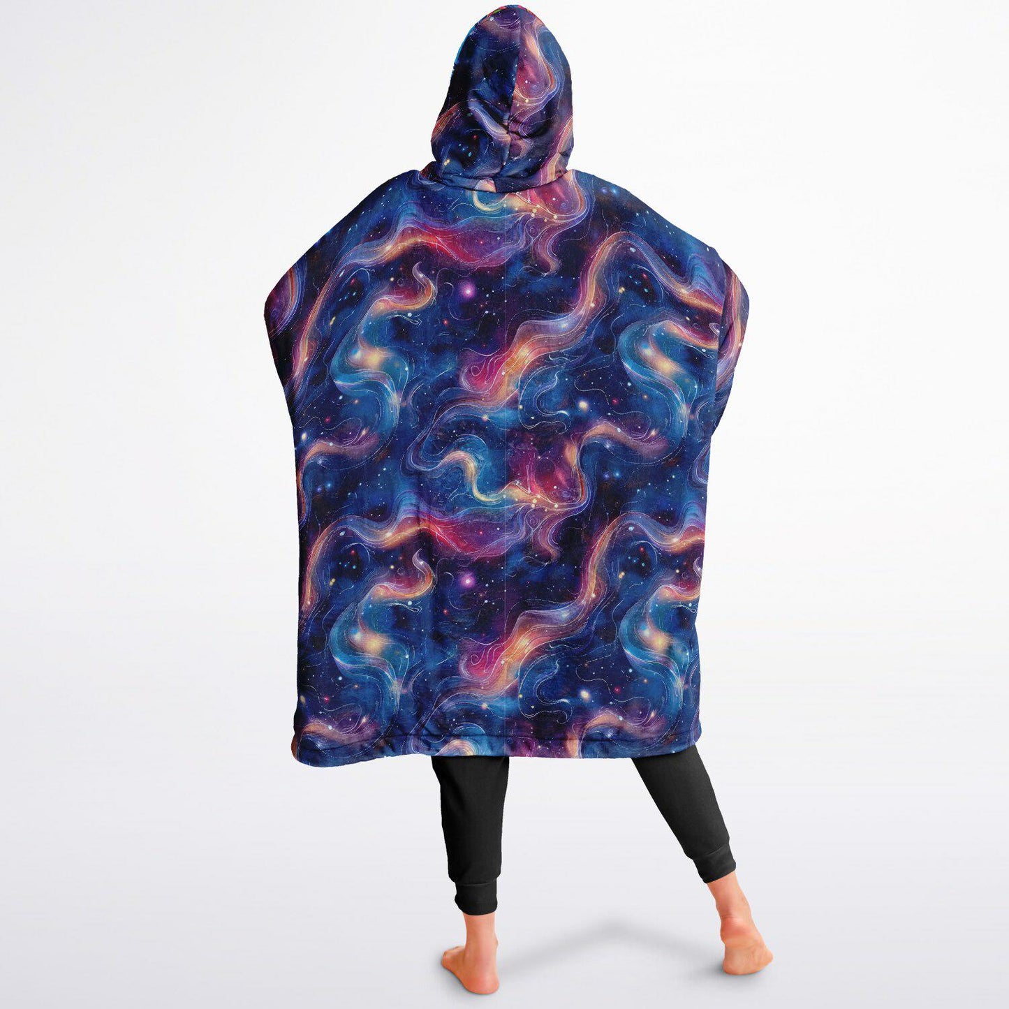 Cosmic Clouds Psychedelic Trippy Print Reversible Snug Hoodie,All Over Print Pullover Hooded Blanket with Sleeves,Lounge Wear,Christmas Gift
