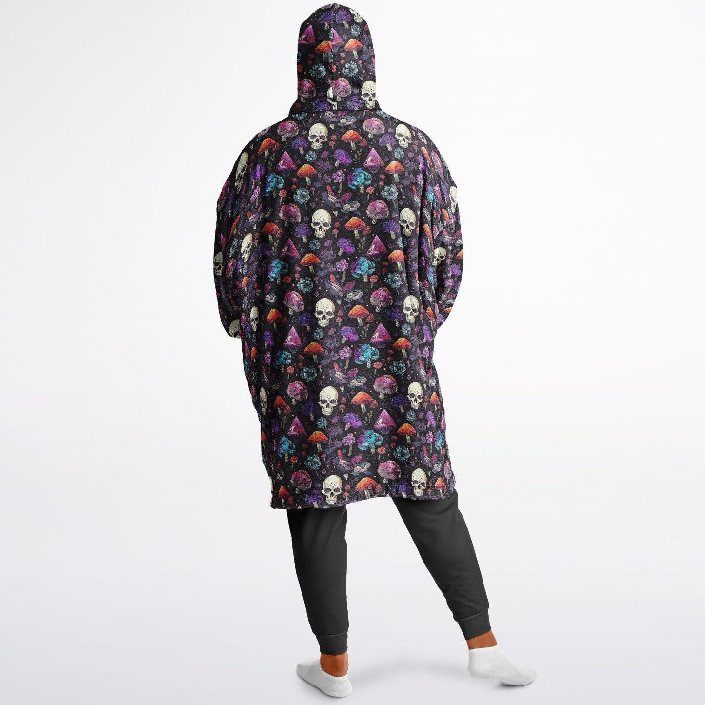 Psychedelic Trippy Horror Halloween Reversible Snug Hoodie,All Over Print Skulls Pullover Hooded Blanket Sleeves,Lounge Wear,Christmas Gift