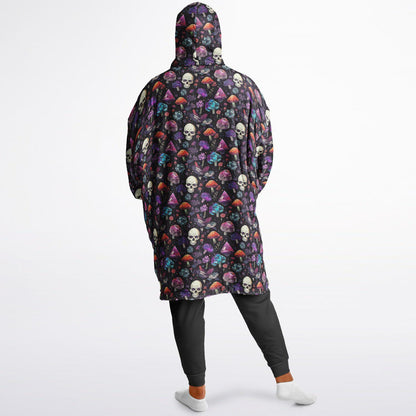 Psychedelic Trippy Horror Halloween Reversible Snug Hoodie,All Over Print Skulls Pullover Hooded Blanket Sleeves,Lounge Wear,Christmas Gift