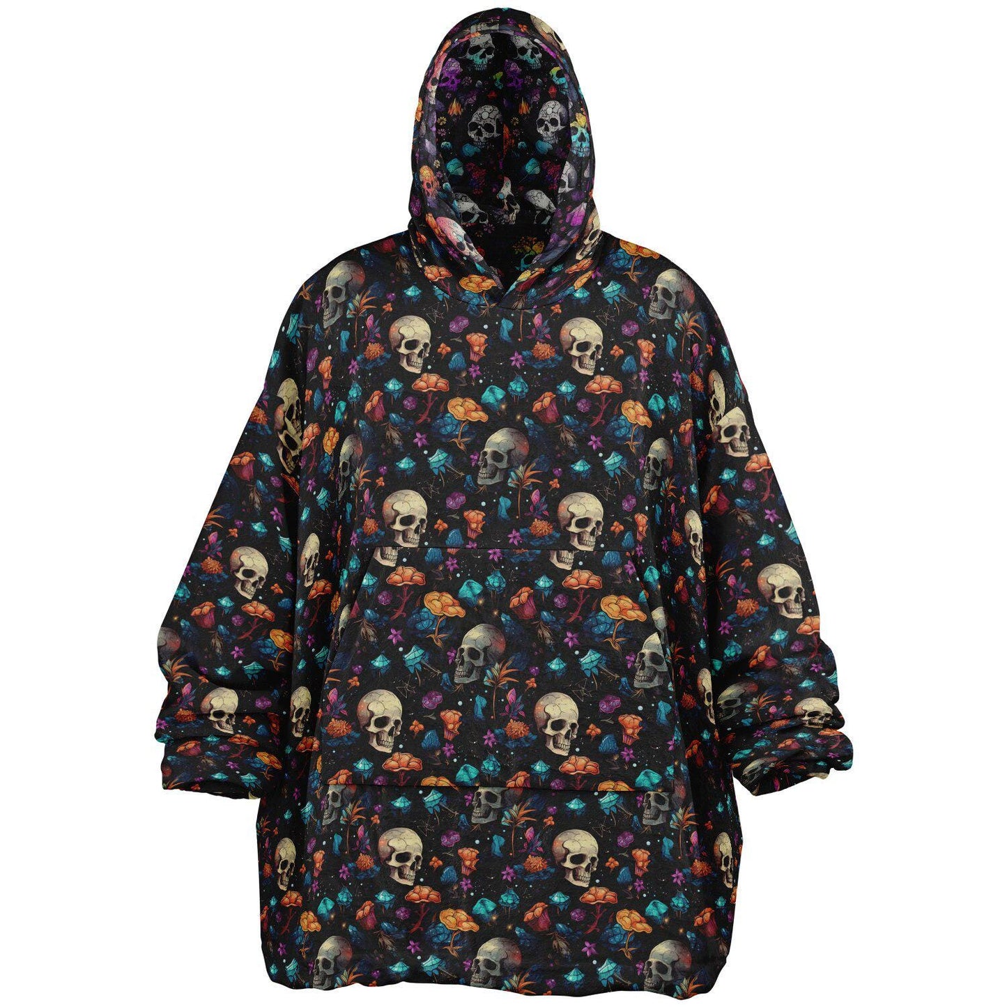 Psychedelic Trippy Horror Halloween Purple Skulls Reversible Snug Hoodie,All Over Print Pullover Hooded Blanket Sleeves,Fun Halloween Gift