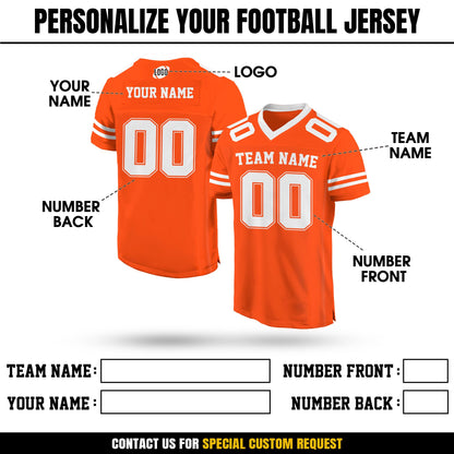 Custom Men Women Youth Kid American Football Jersey Personalized Football Shirt, Custom Team Name Number Logo Football Team Jersey Orange