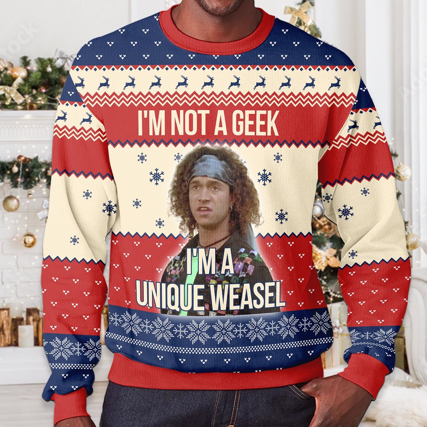 Encino Man Ugly Christmas Sweater: Retro 'I'm Not a Geek' Movie Sweatshirt