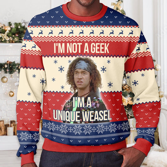 Encino Man Ugly Christmas Sweater: Retro 'I'm Not a Geek' Movie Sweatshirt