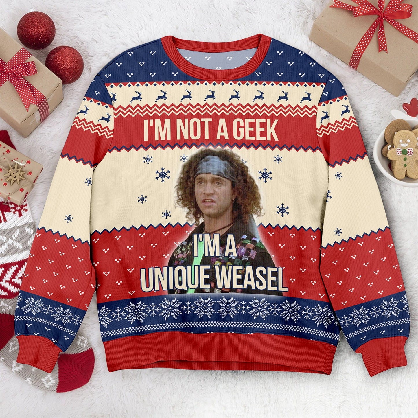 Encino Man Ugly Christmas Sweater: Retro 'I'm Not a Geek' Movie Sweatshirt