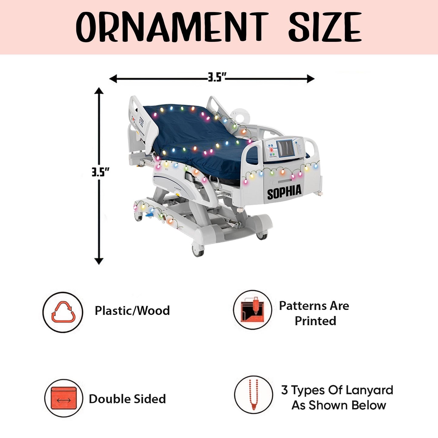 Personalized Corporation Stretcher Patient Ornament, Surgery Medicine Hospital Bed Intensive Care Unit Xmas Ornament, Hospital Bed Ornament