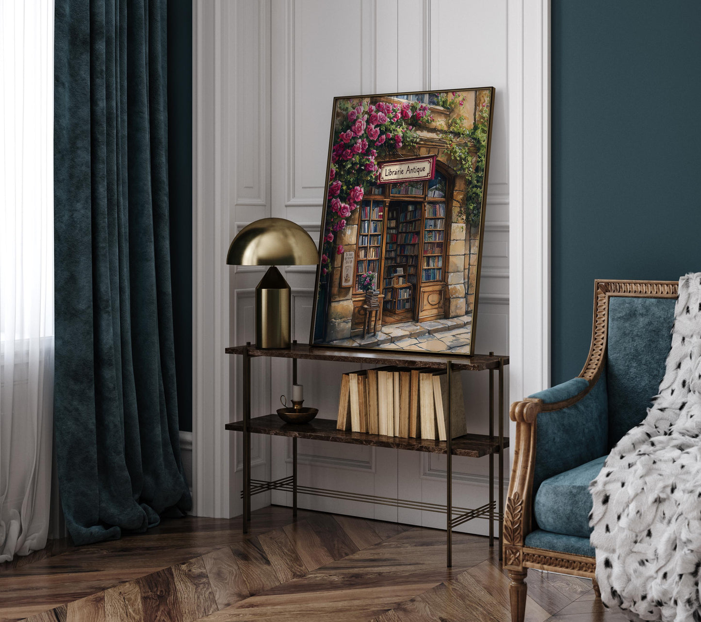 Bookstore Print, French Bookshop Art Print, Bookstore with Roses poster, Housewarming Gift, Bookstore print, Book lover gift, Bookish gift