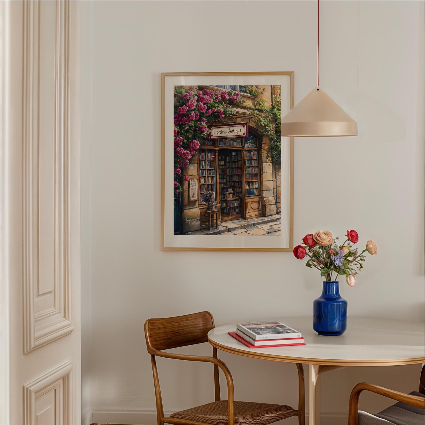 Bookstore Print, French Bookshop Art Print, Bookstore with Roses poster, Housewarming Gift, Bookstore print, Book lover gift, Bookish gift