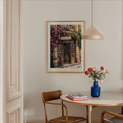 Bookstore Print, French Bookshop Art Print, Bookstore with Roses poster, Housewarming Gift, Bookstore print, Book lover gift, Bookish gift