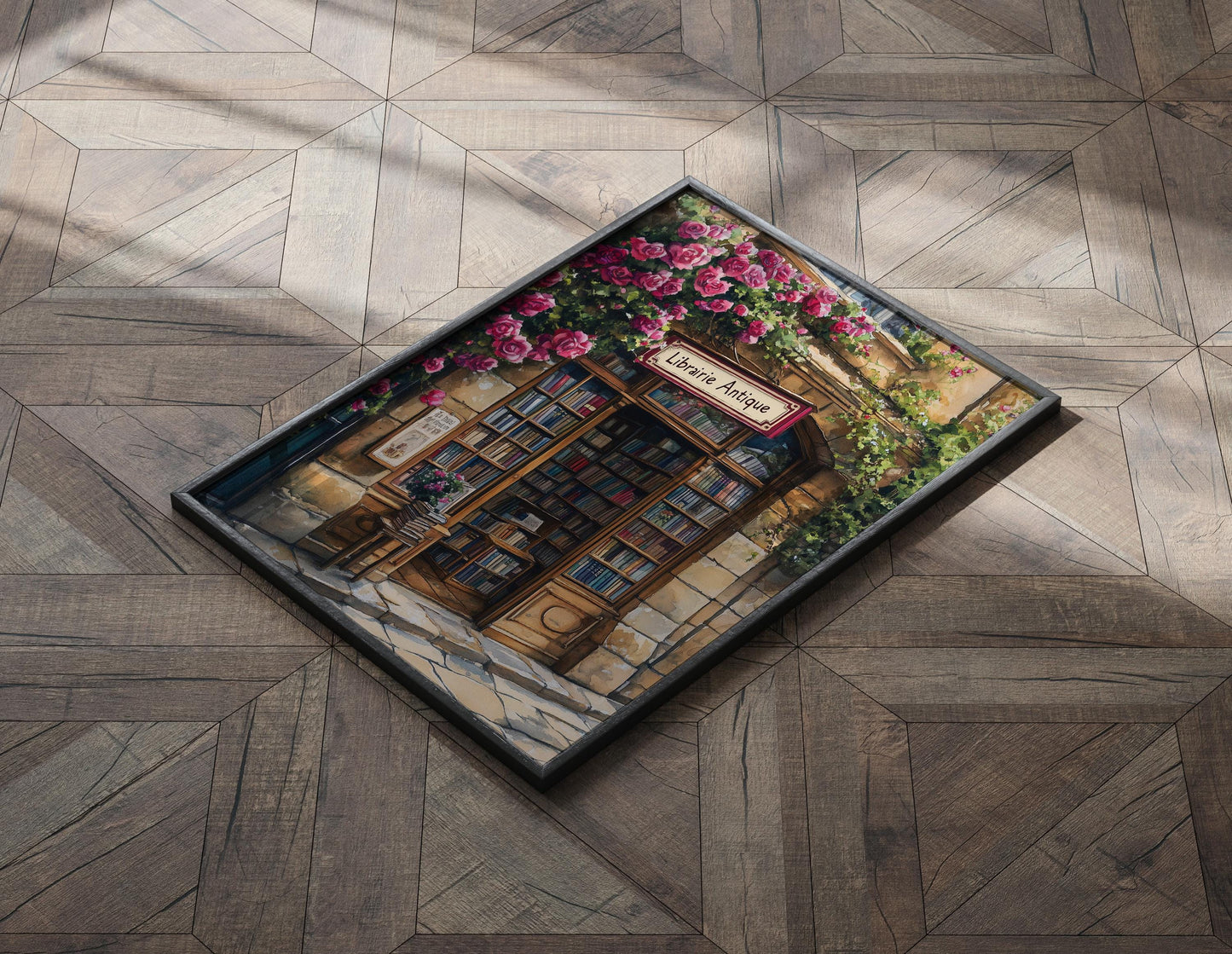 Bookstore Print, French Bookshop Art Print, Bookstore with Roses poster, Housewarming Gift, Bookstore print, Book lover gift, Bookish gift