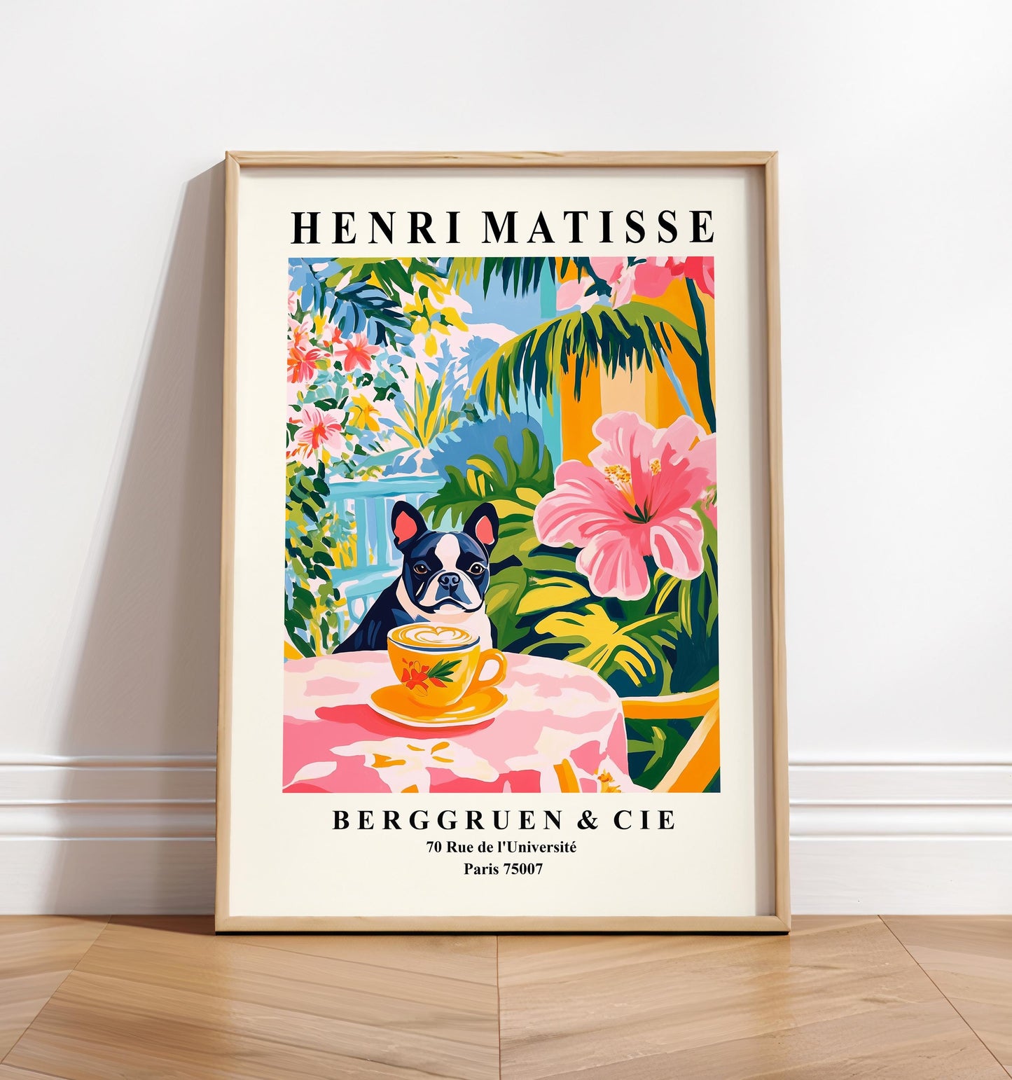 Boston Terrier Coffee Print: Funny Dog Art, Matisse Poster