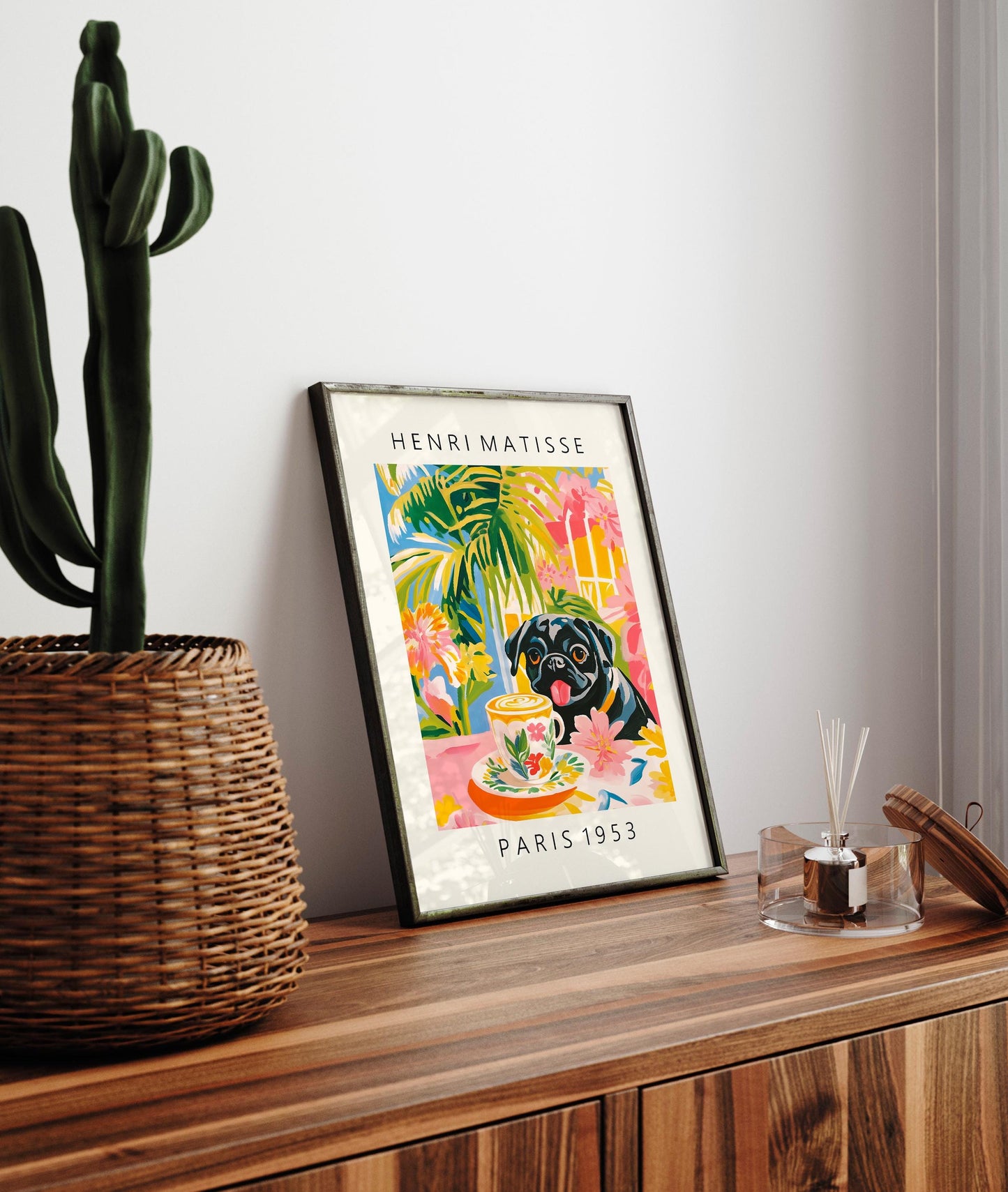 Black Pug Coffee Print: Henri Matisse Style Kitchen Art