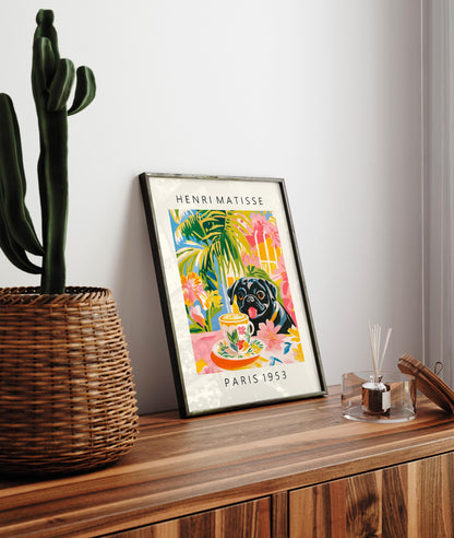 Black Pug Coffee Print: Henri Matisse Style Kitchen Art