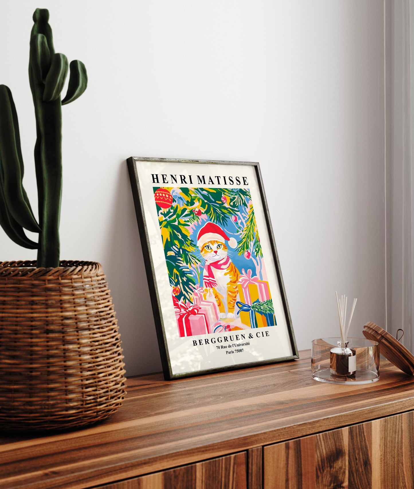 Ginger Tabby Cat Christmas Print: Henri Matisse Style Art