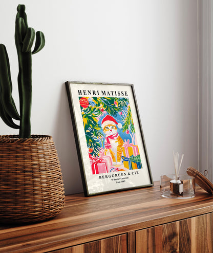 Ginger Tabby Cat Christmas Print: Henri Matisse Style Art