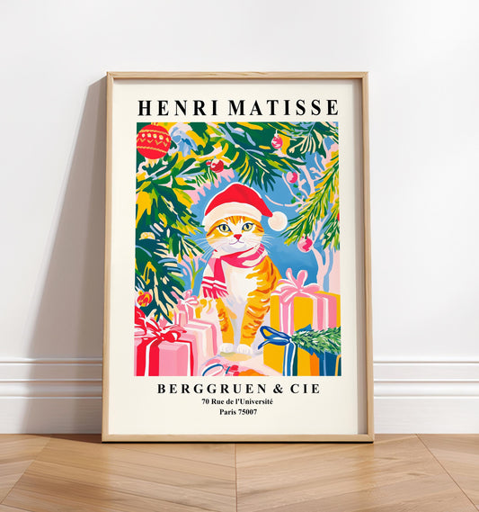 Ginger Tabby Cat Christmas Print: Henri Matisse Style Art